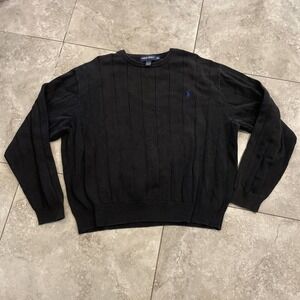 Polo Golf Ralph Lauren Sweater Mens 2XL XXL Black USA Made Ribbed Knit Pony Logo